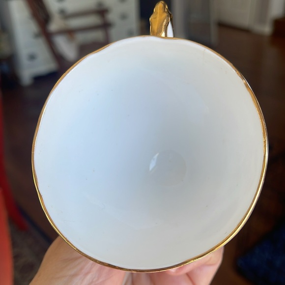 DELPHINE Bone China England Purple Floral Pattern Gold Gilt Cup & Saucer Set - Picture 6 of 6